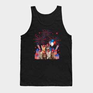 Independence Cat US American Flag Women Men 4th Of July Gift Tank Top